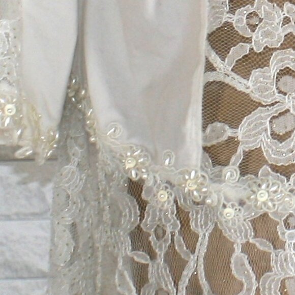 HAND CRAFTED Jacket Upcycled Peplum Lace Pearl Trim Floral White Bridal Large - Picture 7 of 14